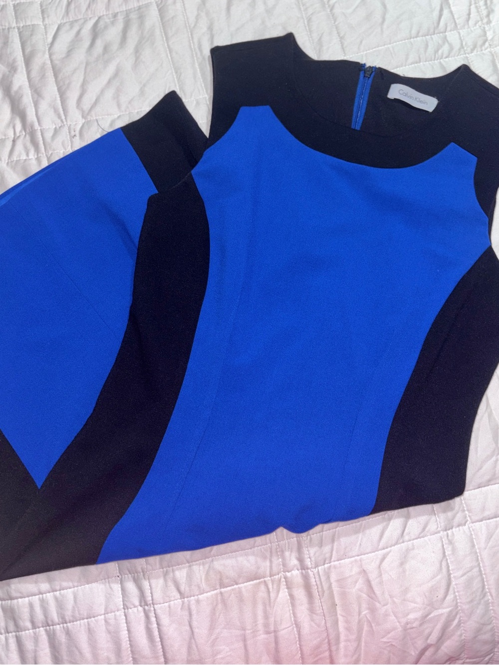 Calvin Klein Blue and Black Colorblock Midi Dress